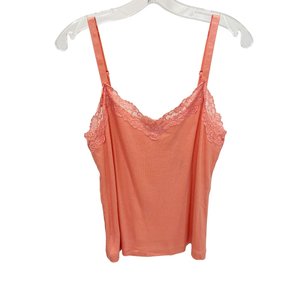 Chicos Travelers Orange Lace Trim Ribbed Camisole Tank Top Y2K Cami Size 2 Large